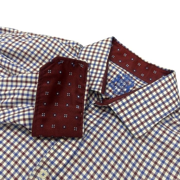 English Laundry Red Blue Plaid Flip Cuff and Spread Collar Size 16.5 32/33 - Picture 1 of 9